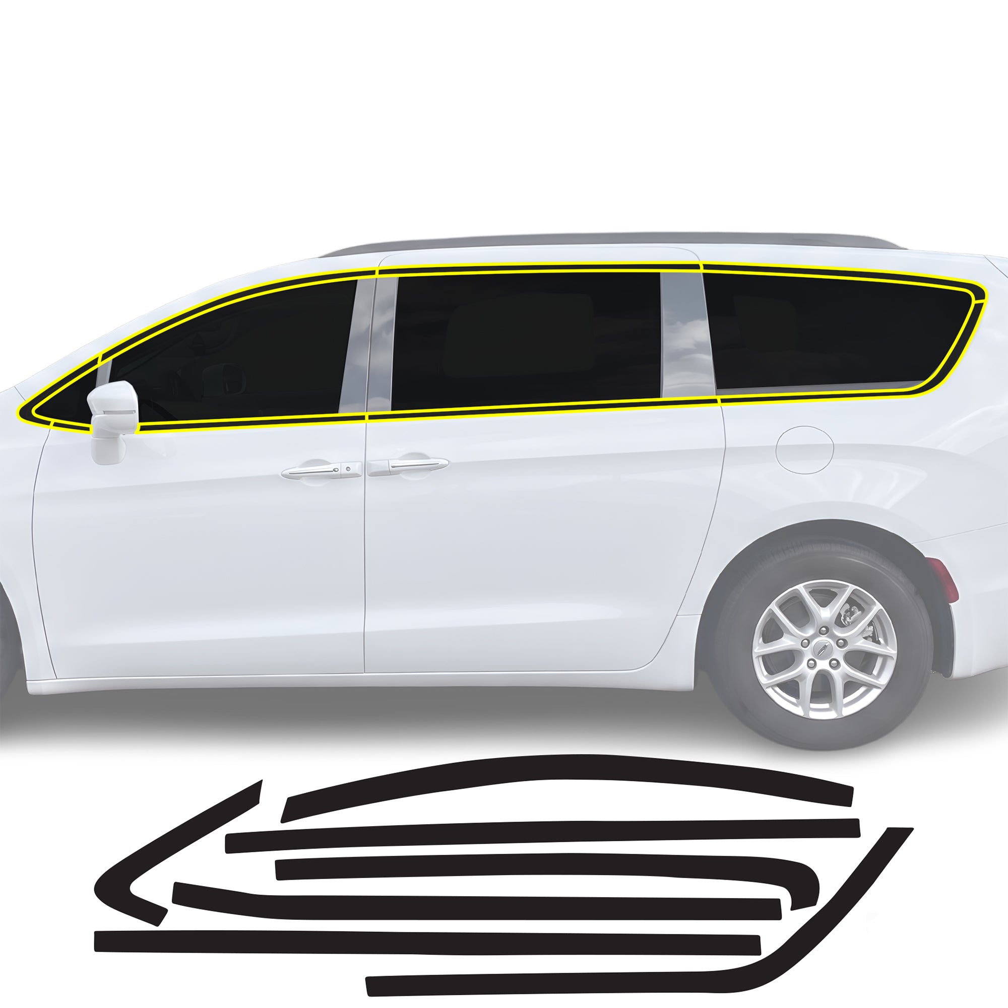 Chrysler Pacifica 2017-2026 Blackout Chrome Delete Kit – Precut Gloss Black Vinyl Overlays