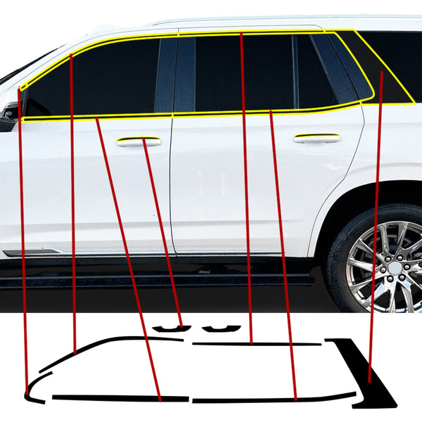 Vinyl Chrome Delete Side Window Blackout Decal Stickers Overlay Film Fits Cadillac Escalade 2021-2024