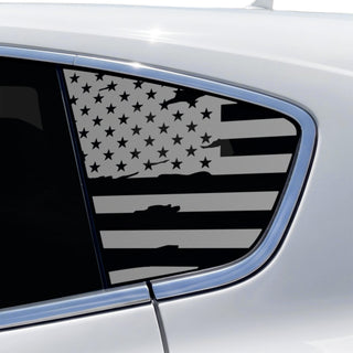 Buy distressed-black Fits Maserati Levante 2017-2024 Quarter Window American Flag Vinyl Decal Stickers - Matte Black
