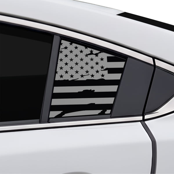 Fits Mazda Mazda6 2014-2021 Quarter Window American Flag Vinyl Decal Stickers - Matte Black