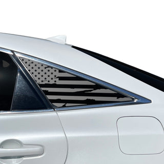Buy distressed-black American Flag Quarter Window Decal for Toyota Avalon 2019-2022 – Precut Matte Black Vinyl