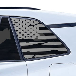 Buy distressed-black American Flag Quarter Window Decal for Toyota RAV4 2026-2027 – Precut Matte Black Vinyl