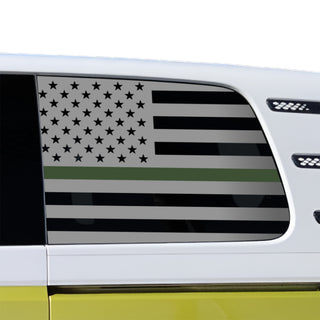 Buy thin-green-line American Flag Quarter Window Decal for Volkswagen ID. Buzz 2025 – Precut Matte Black Vinyl