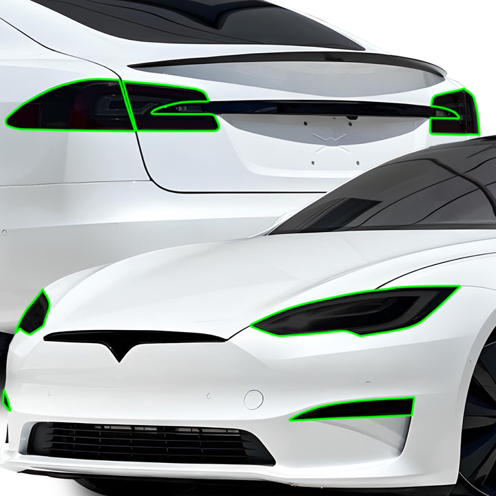Full Headlight Taillight Precut Smoked PPF Tint Kit Film Overlay Fits Tesla Model S 2017 - 2025 - Bogar Tech Designs