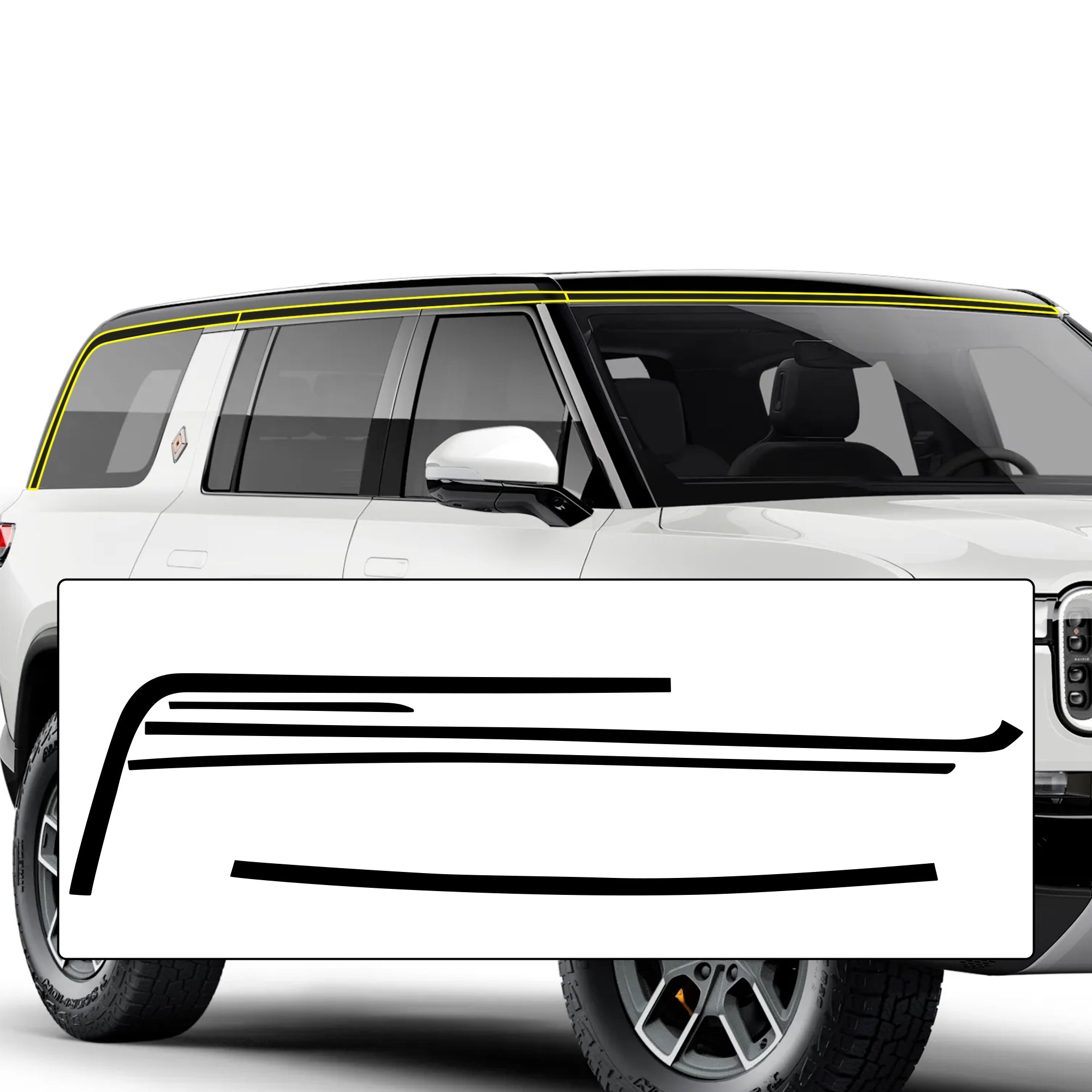 Vinyl Chrome Delete Grille Bezel Lip Side Window Blackout Decal Stickers Overlay Film Fits Rivian R1S 2022 - 2025 - Bogar Tech Designs