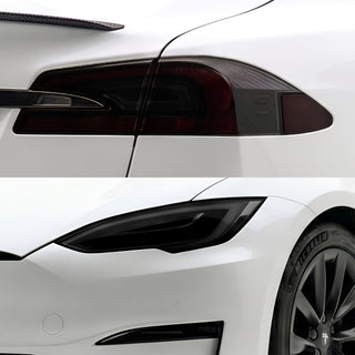 Tesla Model S 2017–2026 Dark Smoke Headlight & Taillight Tint Kit – Precut Vinyl Lens Overlays