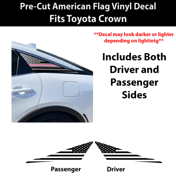 Fits Toyota Crown 2023-2026 Quarter Window American Flag Vinyl Decal Stickers