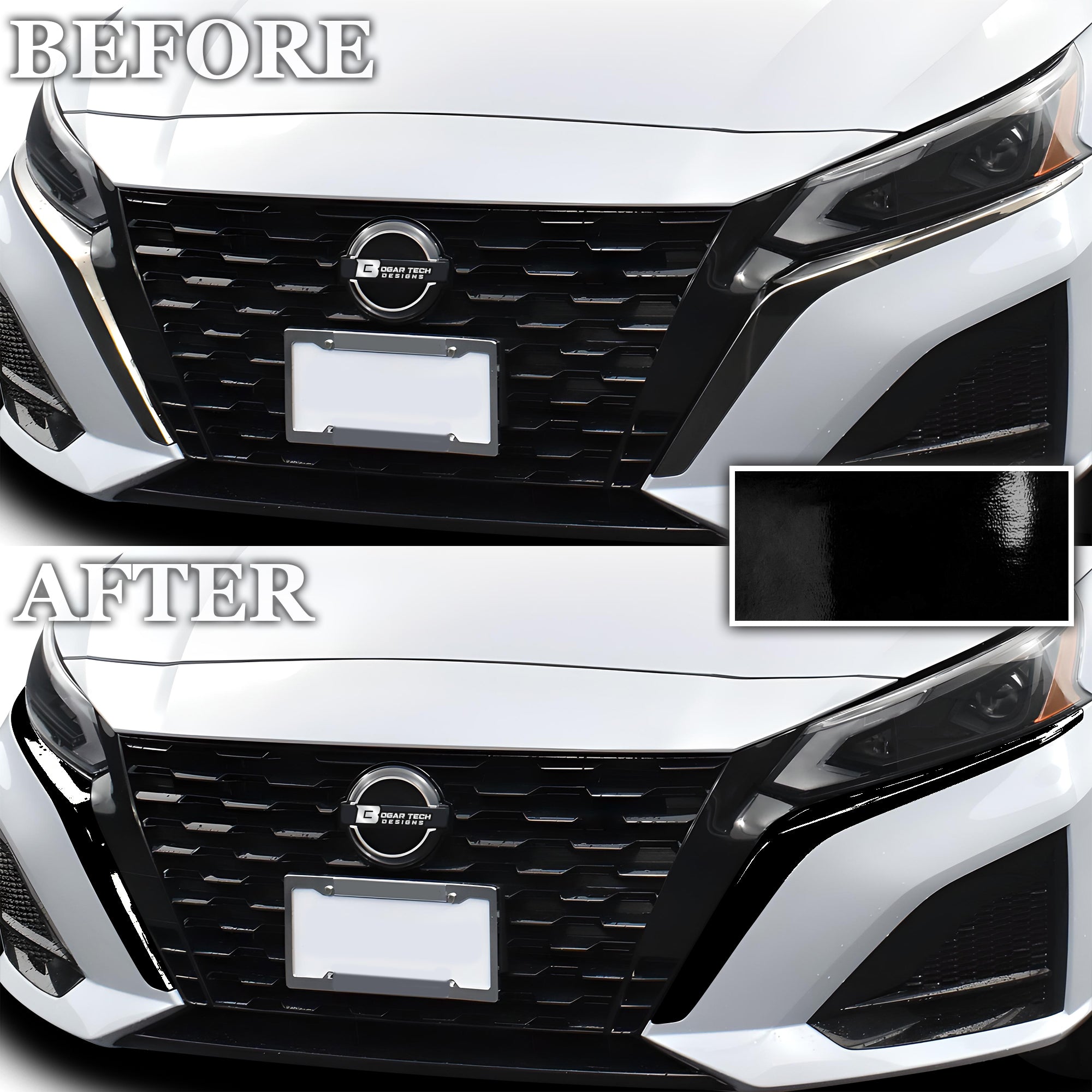 Vinyl Chrome Delete Wheel Sides Front Rear Bumper Trim Blackout Decal Stickers Overlay Film Fits Nissan Altima 2019 - 2025 - Bogar Tech Designs