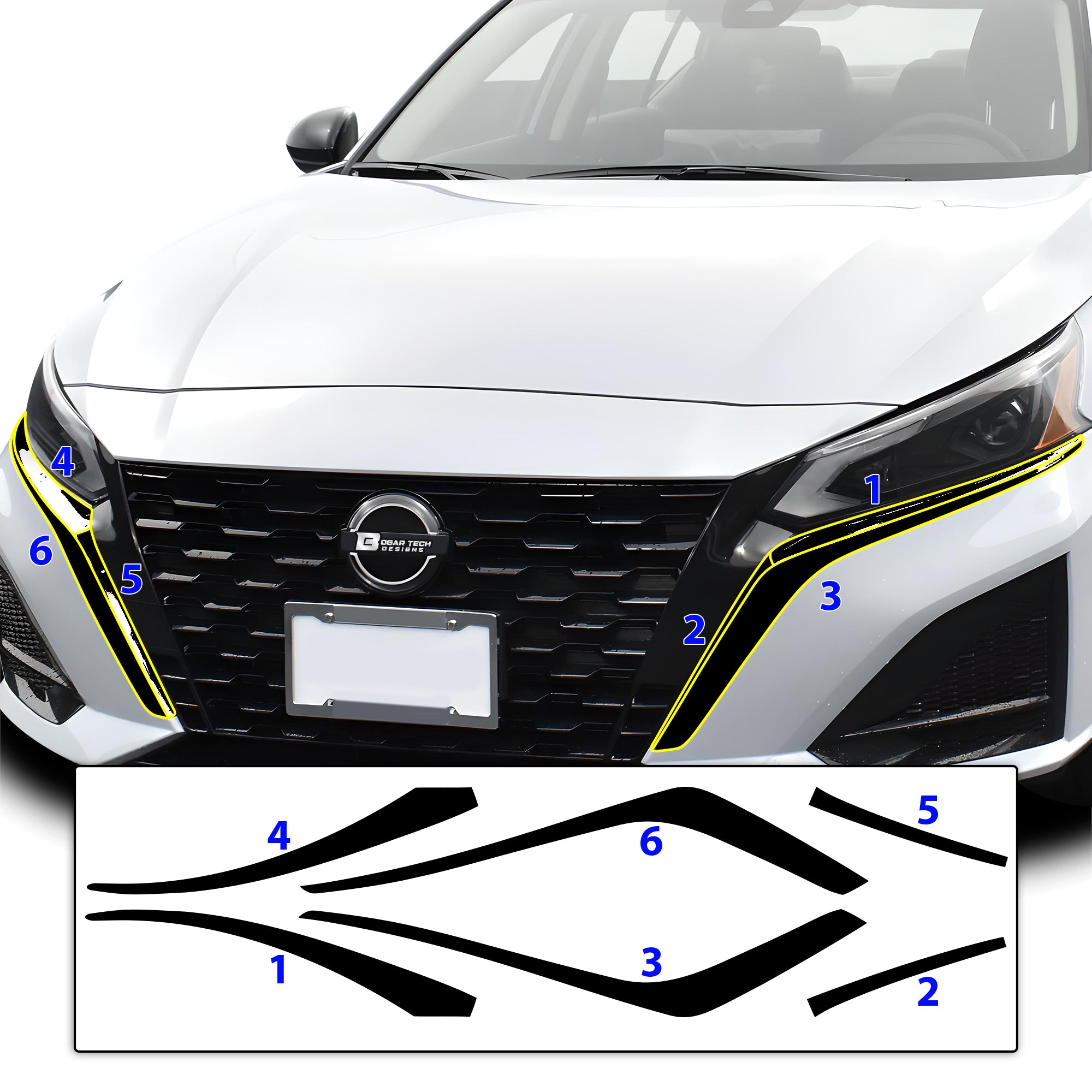 Vinyl Chrome Delete Wheel Sides Front Rear Bumper Trim Blackout Decal Stickers Overlay Film Fits Nissan Altima 2019 - 2025 - Bogar Tech Designs
