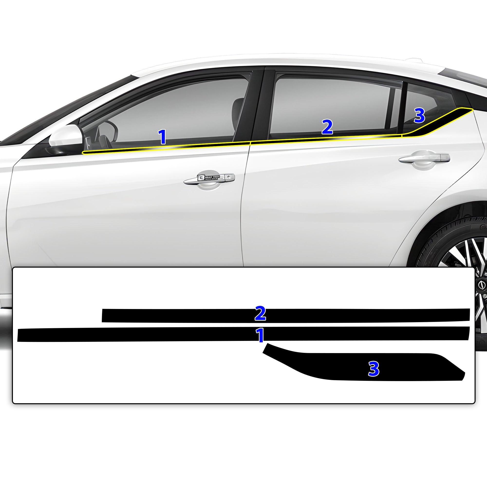 Vinyl Chrome Delete Wheel Sides Front Rear Bumper Trim Blackout Decal Stickers Overlay Film Fits Nissan Altima 2019 - 2025 - Bogar Tech Designs