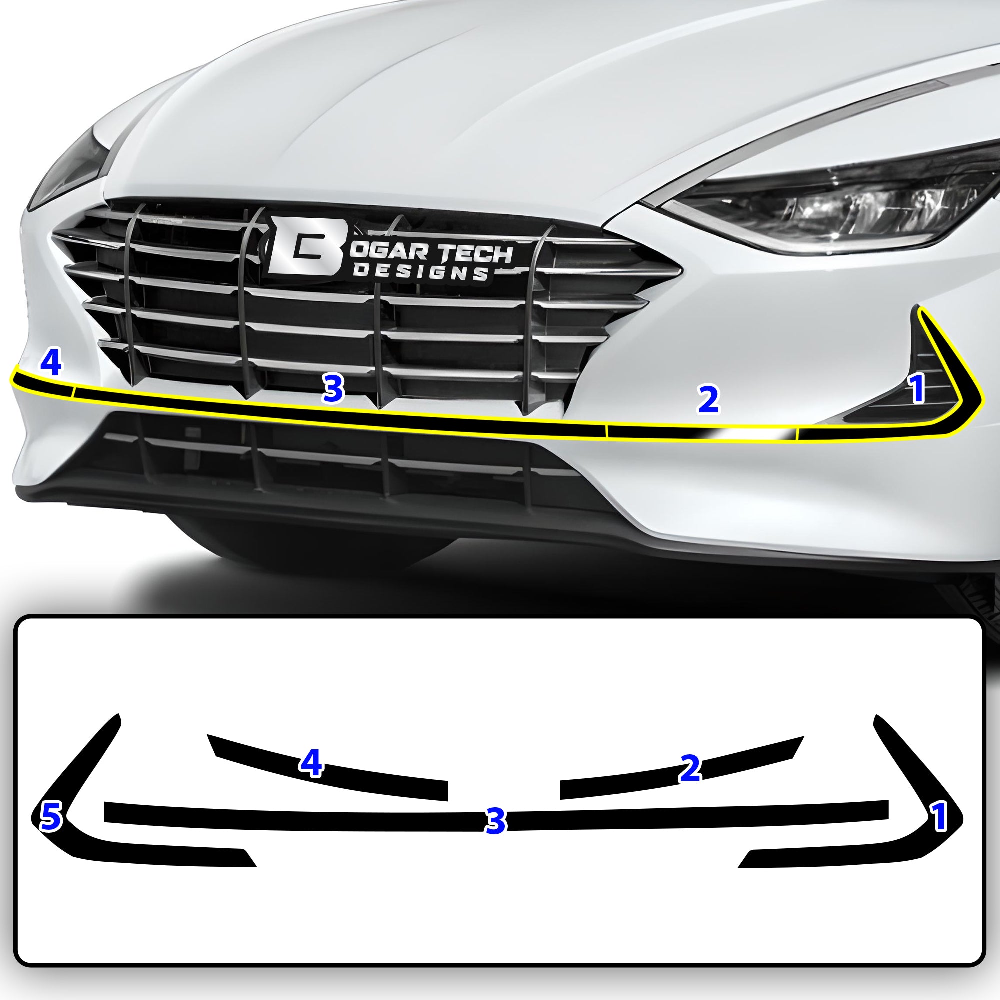 Side Window Grille Vinyl Chrome Delete Trim Blackout Decal Stickers Overlay Film Fits Hyundai Sonata 2020 - 2025 - Bogar Tech Designs