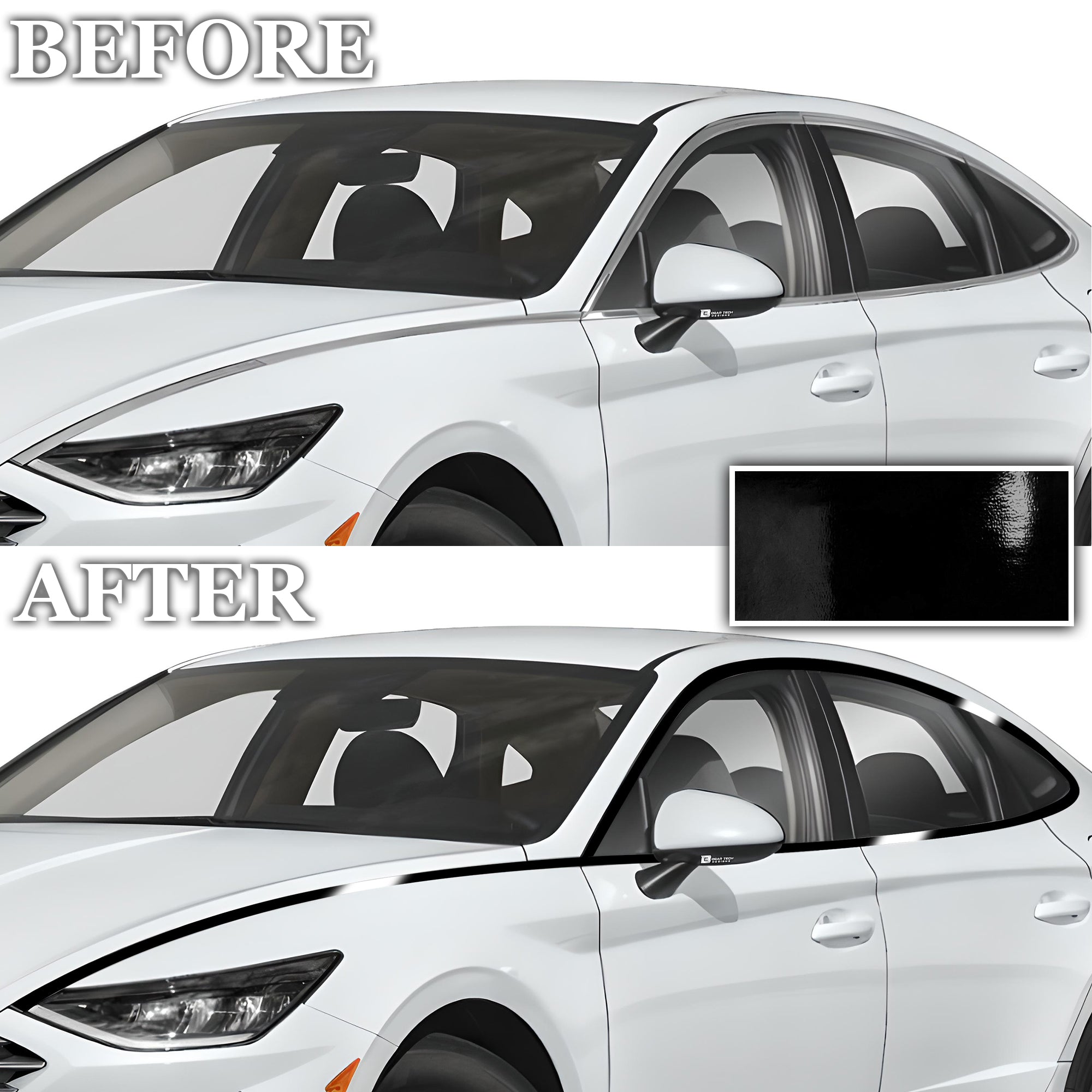 Side Window Grille Vinyl Chrome Delete Trim Blackout Decal Stickers Overlay Film Fits Hyundai Sonata 2020 - 2025 - Bogar Tech Designs