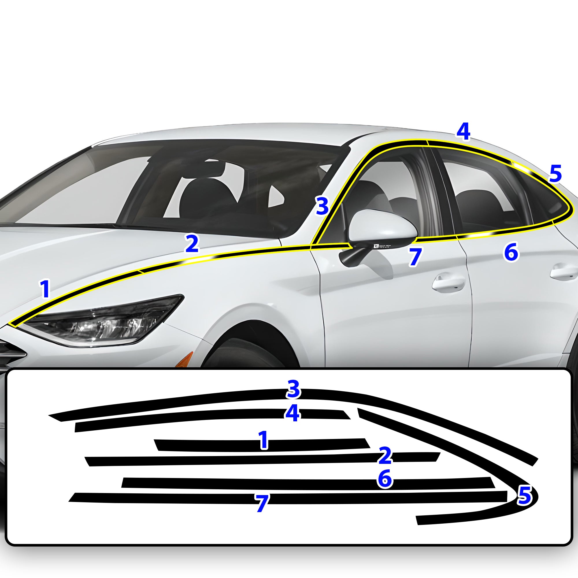 Side Window Grille Vinyl Chrome Delete Trim Blackout Decal Stickers Overlay Film Fits Hyundai Sonata 2020 - 2025 - Bogar Tech Designs