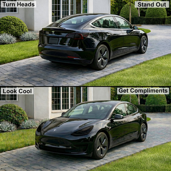 Tesla Model 3 2017–2023 Dark Smoke Headlight & Taillight Tint Kit – Precut Vinyl Lens Overlays