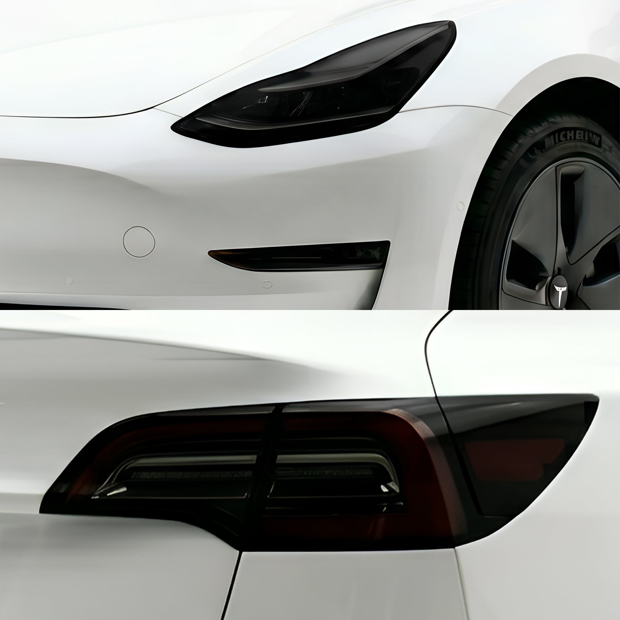 Tesla Model 3 2017–2023 Dark Smoke Headlight & Taillight Tint Kit – Precut Vinyl Lens Overlays