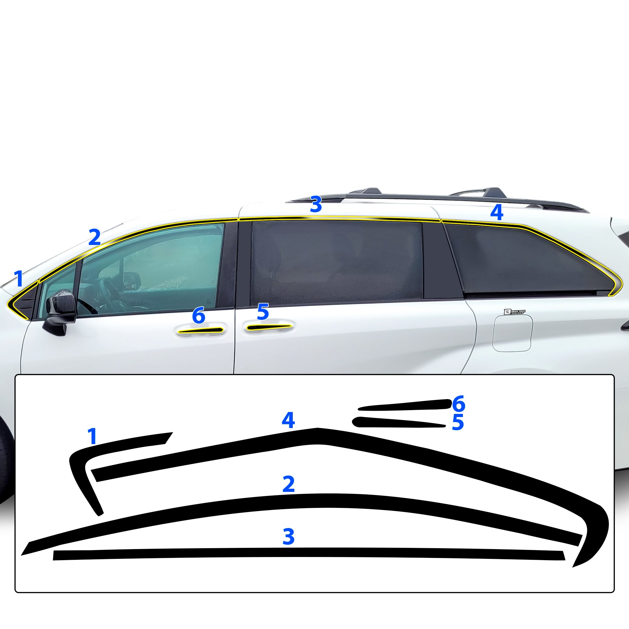 Window Vinyl Chrome Delete Trim Blackout Decal Stickers Overlay Film Fits Toyota Sienna 2021 - 2025 - Bogar Tech Designs