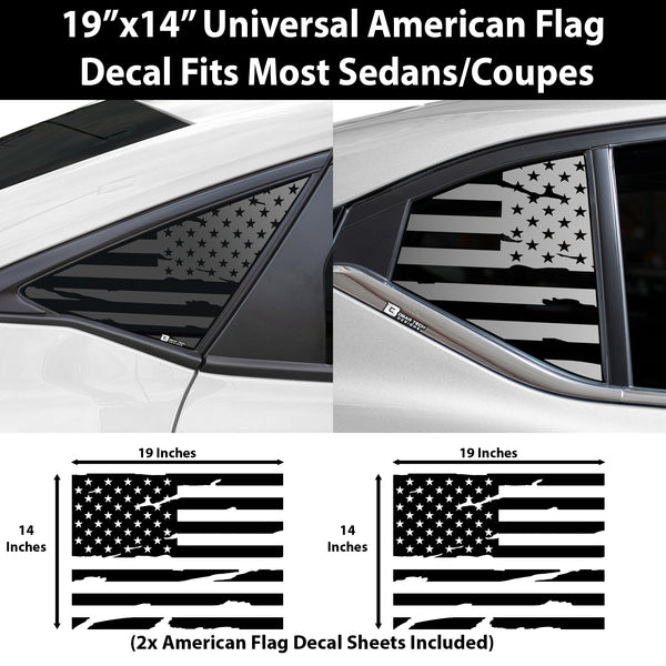 Universal Fit American Flag Third Quarter Window Decal Sticker Compatible with Most Sedans and Coupes