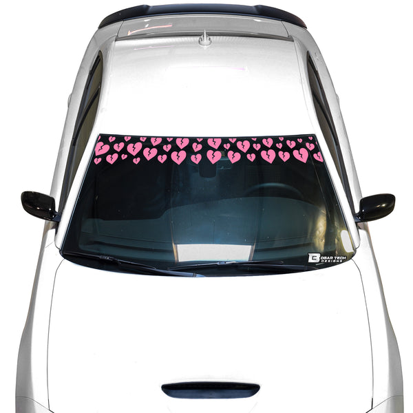 Front Windshield Visor Decal – Leopard Cheetah Heart Print | Universal Fit for Most Vehicles