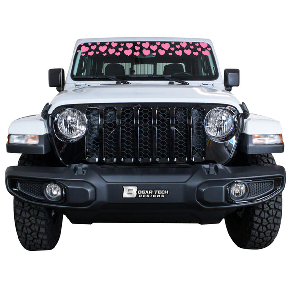 Front Windshield Visor Decal – Leopard Cheetah Heart Print | Universal Fit for Most Vehicles