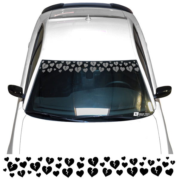 Front Windshield Visor Decal – Leopard Cheetah Heart Print | Universal Fit for Most Vehicles