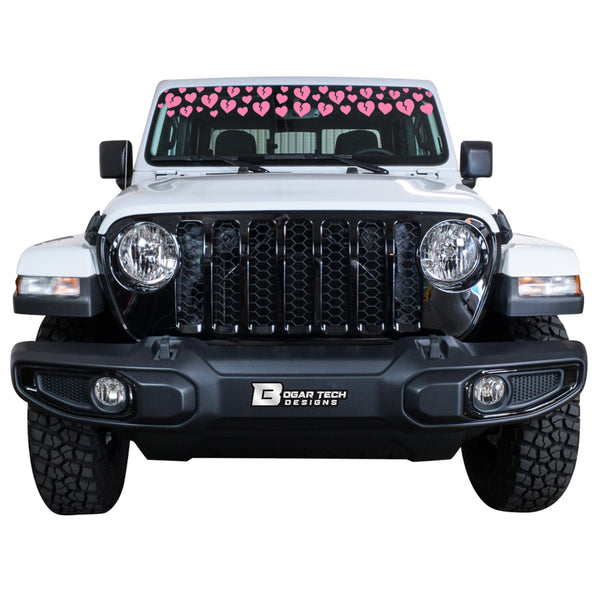 Front Windshield Visor Decal – Leopard Cheetah Heart Print | Universal Fit for Most Vehicles