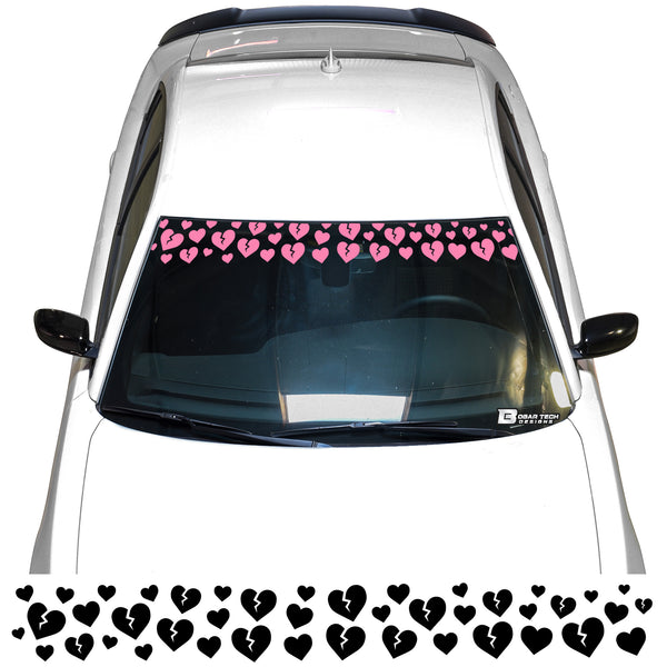 Front Windshield Visor Decal – Leopard Cheetah Heart Print | Universal Fit for Most Vehicles