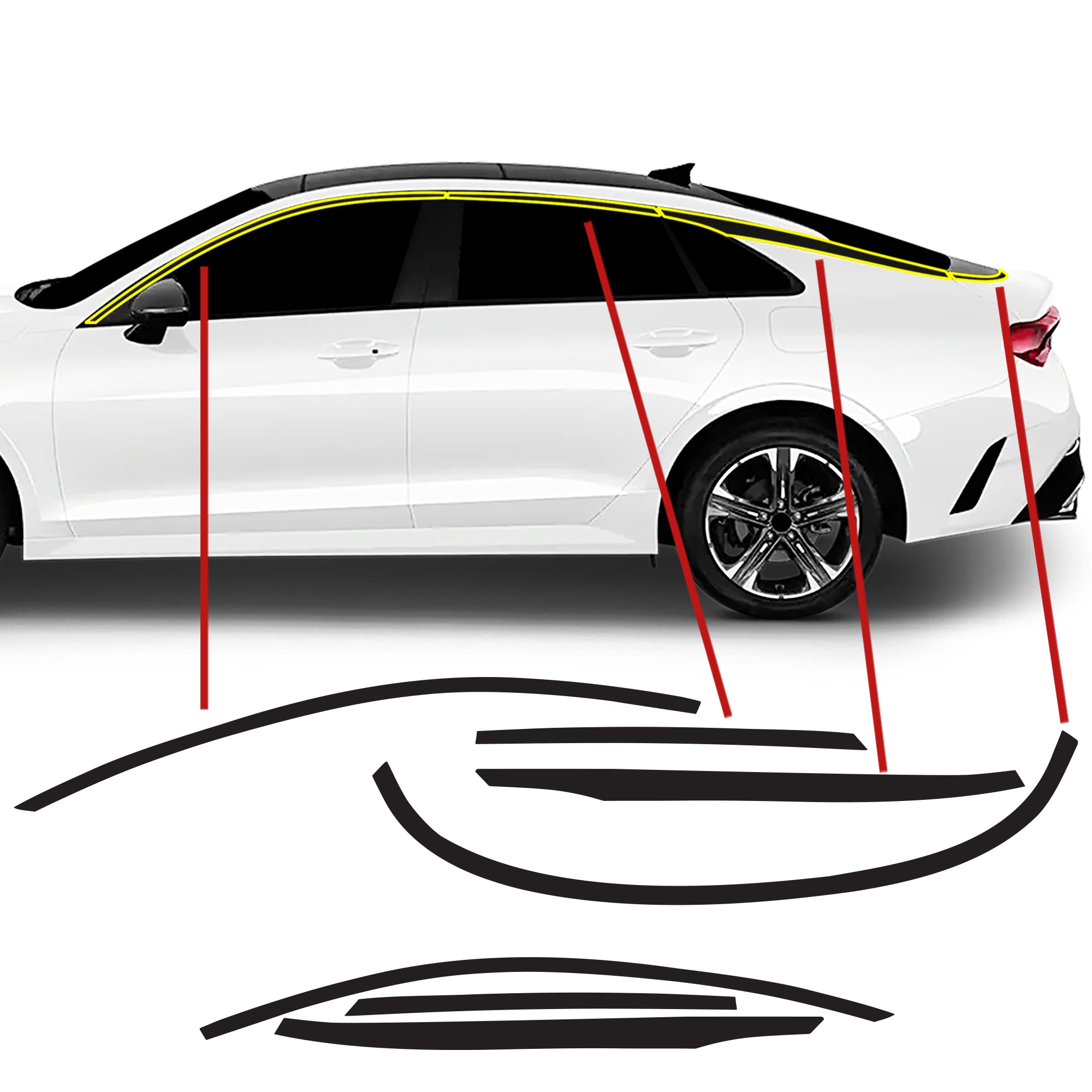 Kia K5 2021-2026 Window Trim Blackout Chrome Delete Kit – Precut Gloss Black Vinyl Overlays