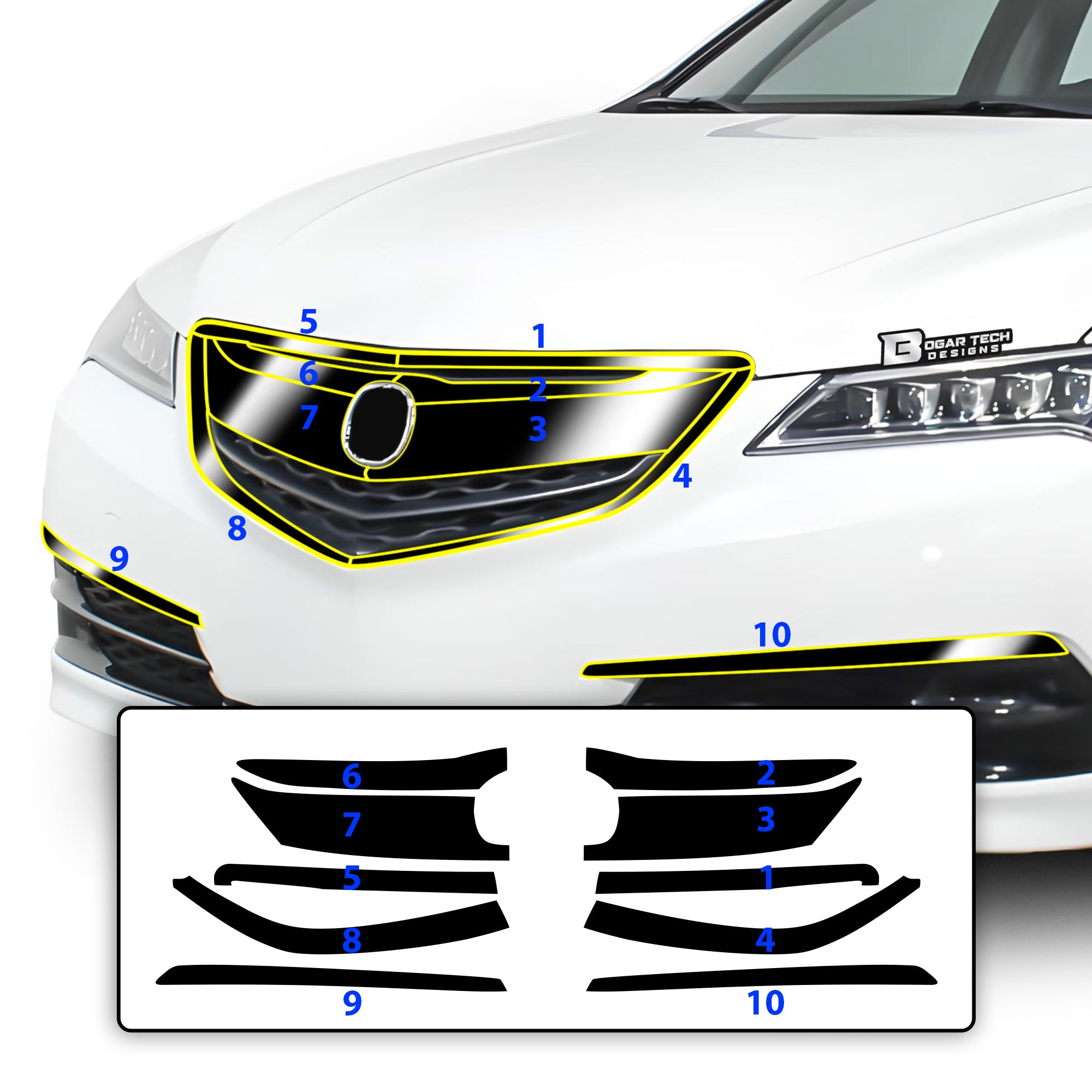 Vinyl Chrome Delete Side Window Front Bumper Rear Wheel Rim Trim Blackout Decal Stickers Overlay Film Fits Acura TLX 2015 - 2020 - Bogar Tech Designs