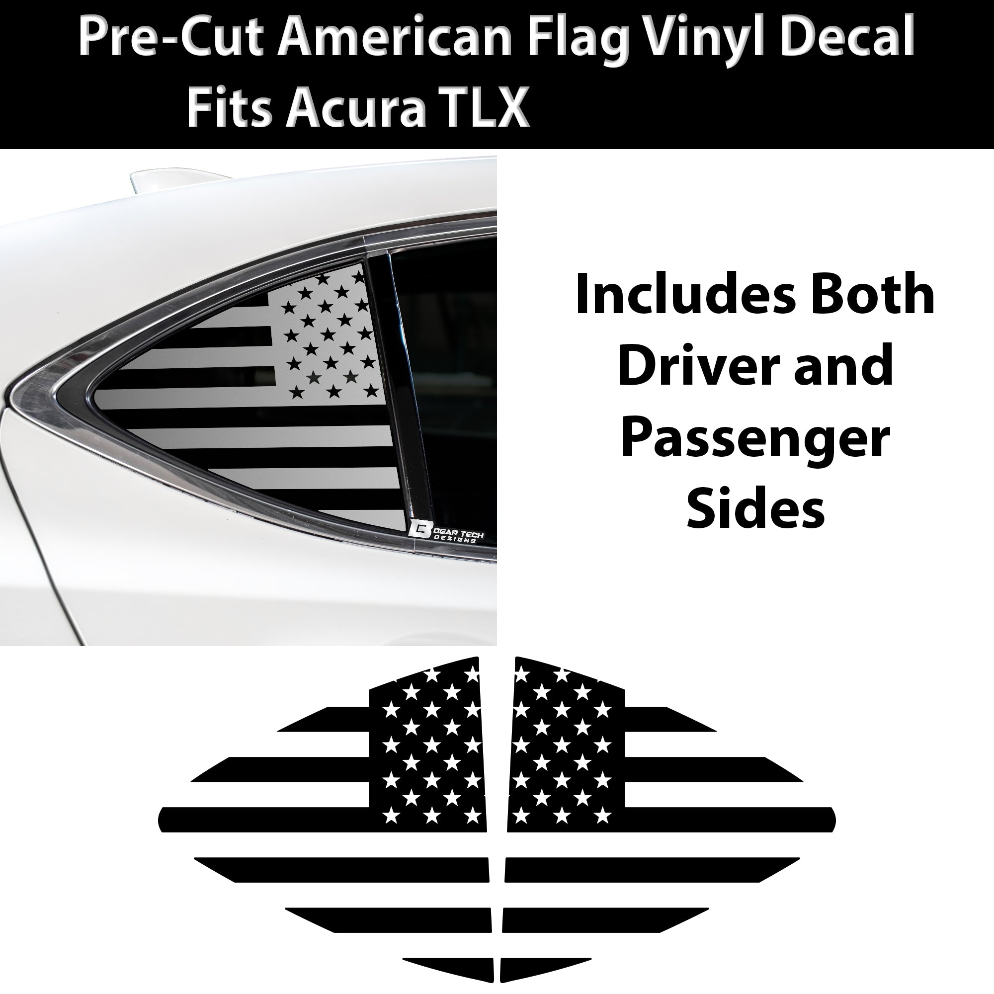 Quarter Window American Flag Vinyl Decal Stickers Fits Acura TLX 2015 - 2020 - Bogar Tech Designs