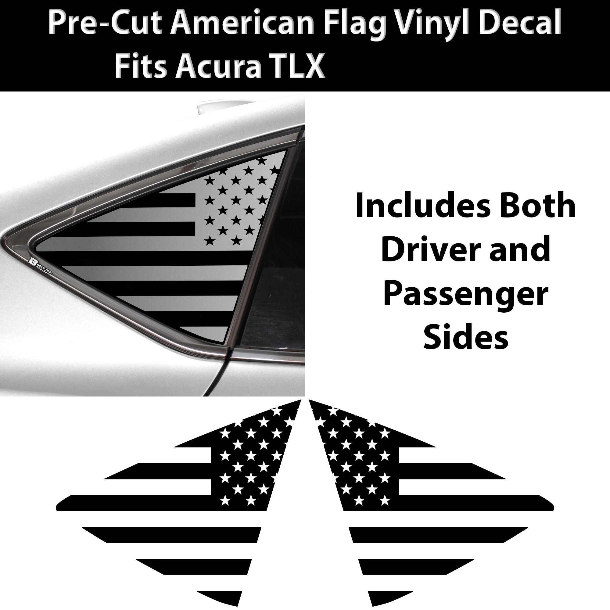 Quarter Window American Flag Vinyl Decal Stickers Fits Acura TLX 2021 - 2025 - Bogar Tech Designs