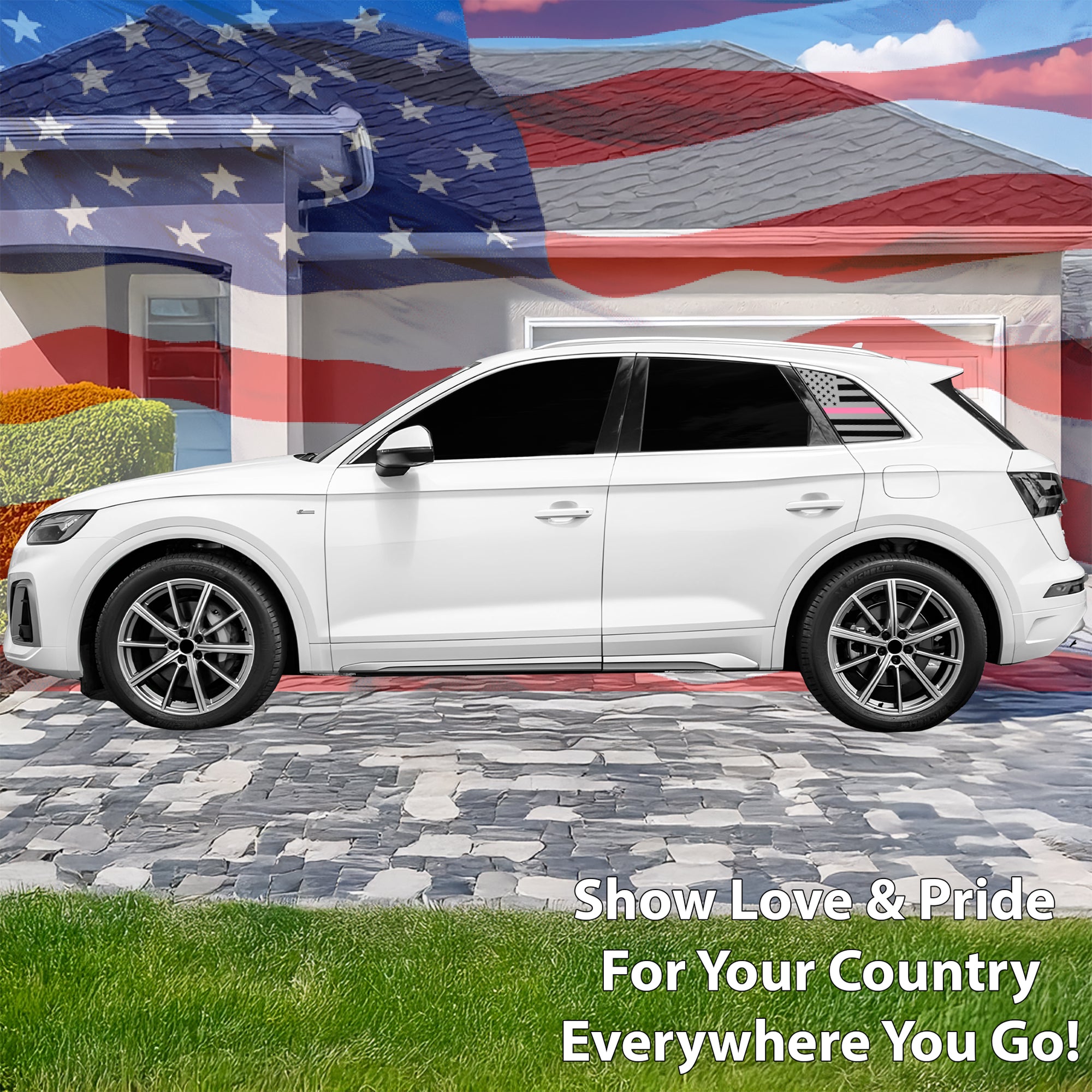 Quarter Window American Flag Vinyl Decal Stickers Fits Audi Q5 2018 - 2025 - Bogar Tech Designs