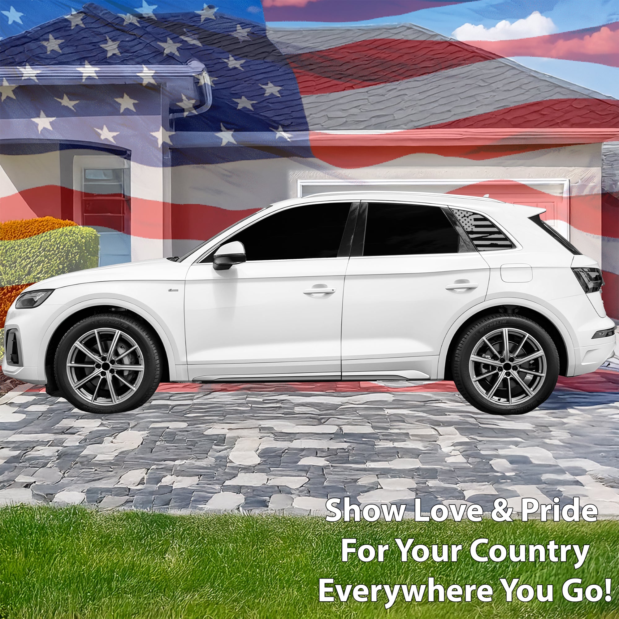 Quarter Window American Flag Vinyl Decal Stickers Fits Audi Q5 2018 - 2025 - Bogar Tech Designs