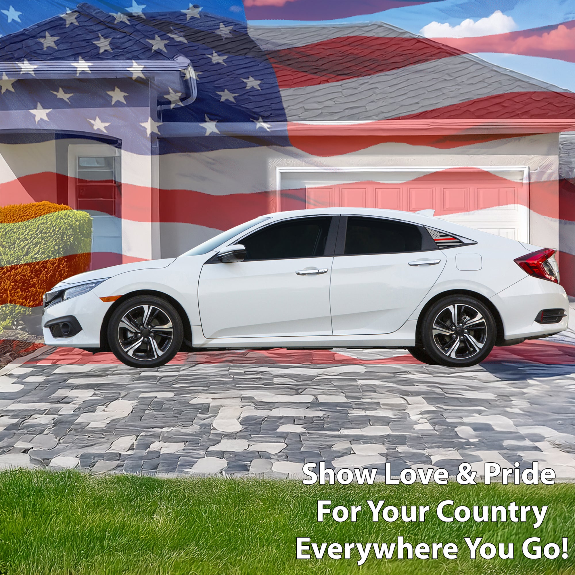 American Flag Rear Side Quarter Window Precut Decals Fits Honda Civic Sedan 2022 - 2025 - Bogar Tech Designs