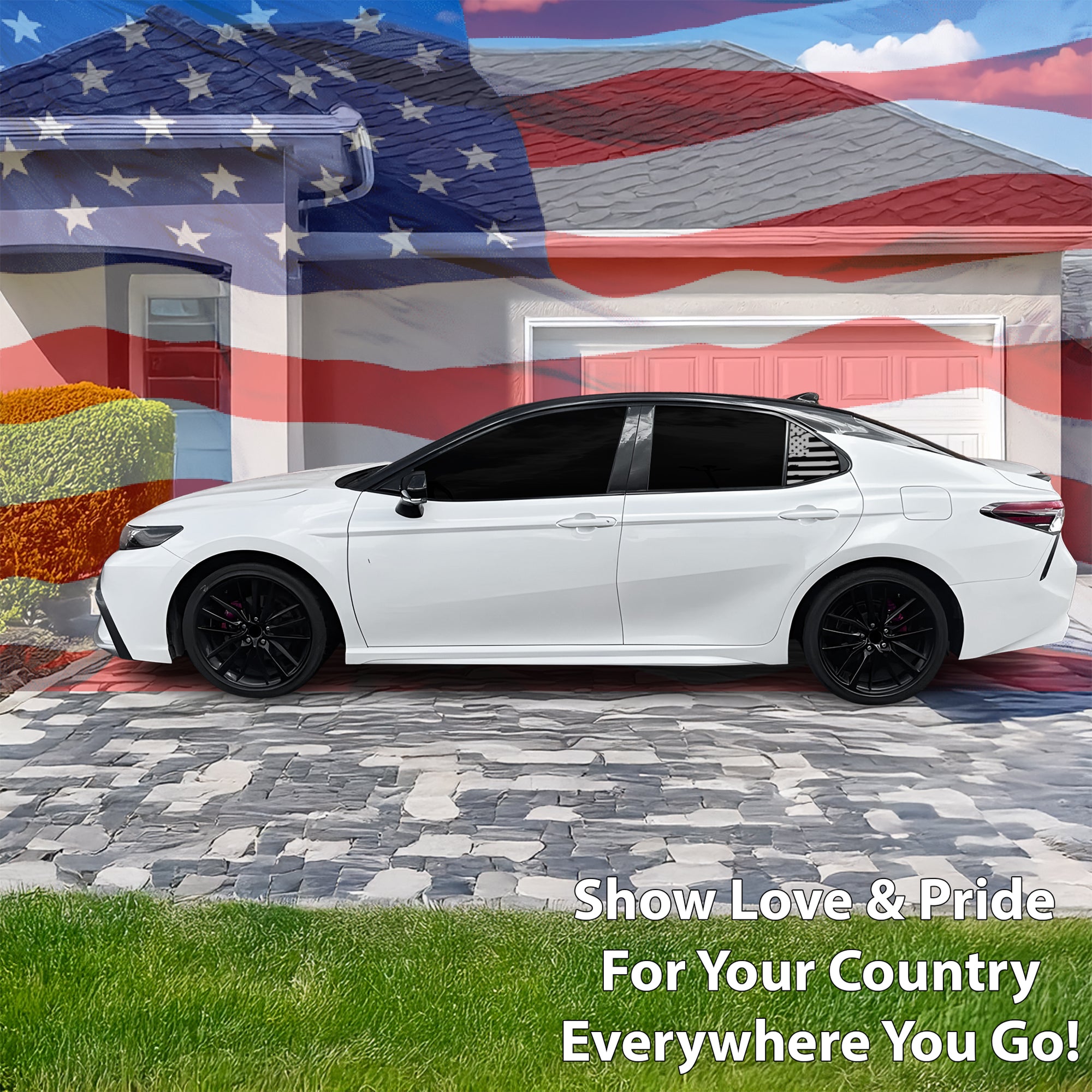 American Flag Rear Side Quarter Window Precut Decal Stickers Fits Toyota Camry 2018 - 2024 - Bogar Tech Designs