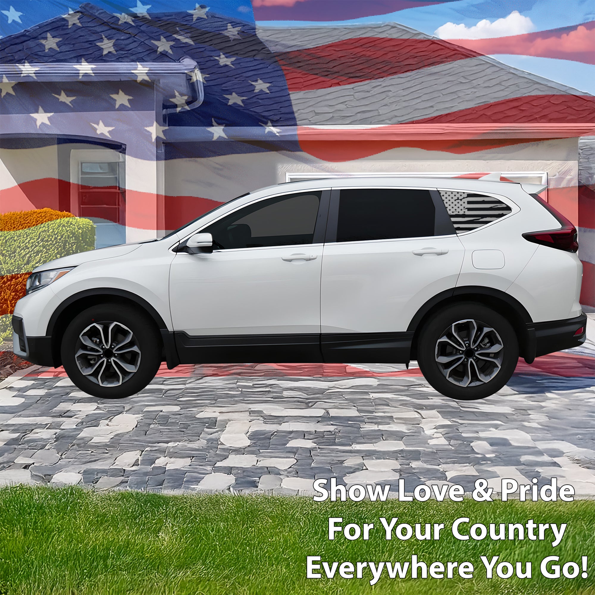 American Flag Quarter Window Vinyl Decal Stickers Fits Honda CR - V 2017 - 2022 - Bogar Tech Designs