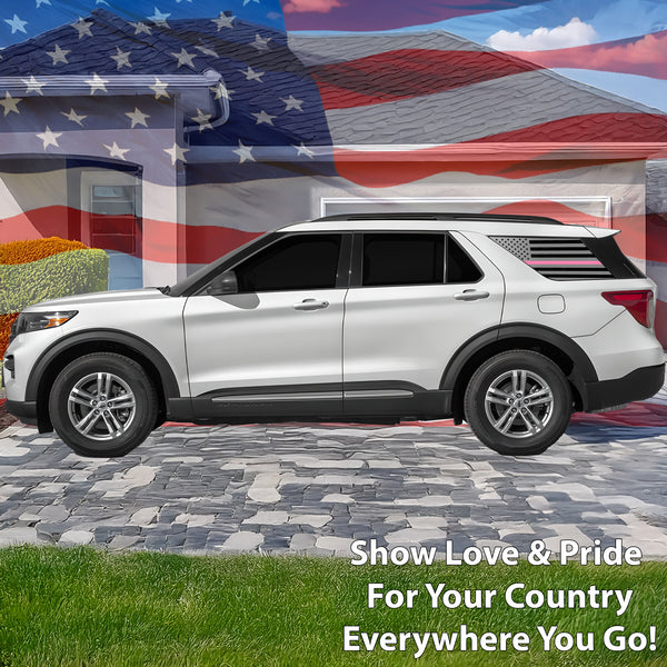 Precut American Flag Rear Side Quarter Window Decal Stickers Fits Ford Explorer 2020 - 2025 - Bogar Tech Designs