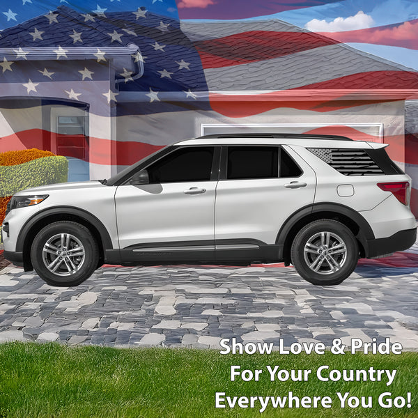 Precut American Flag Rear Side Quarter Window Decal Stickers Fits Ford Explorer 2020 - 2025 - Bogar Tech Designs