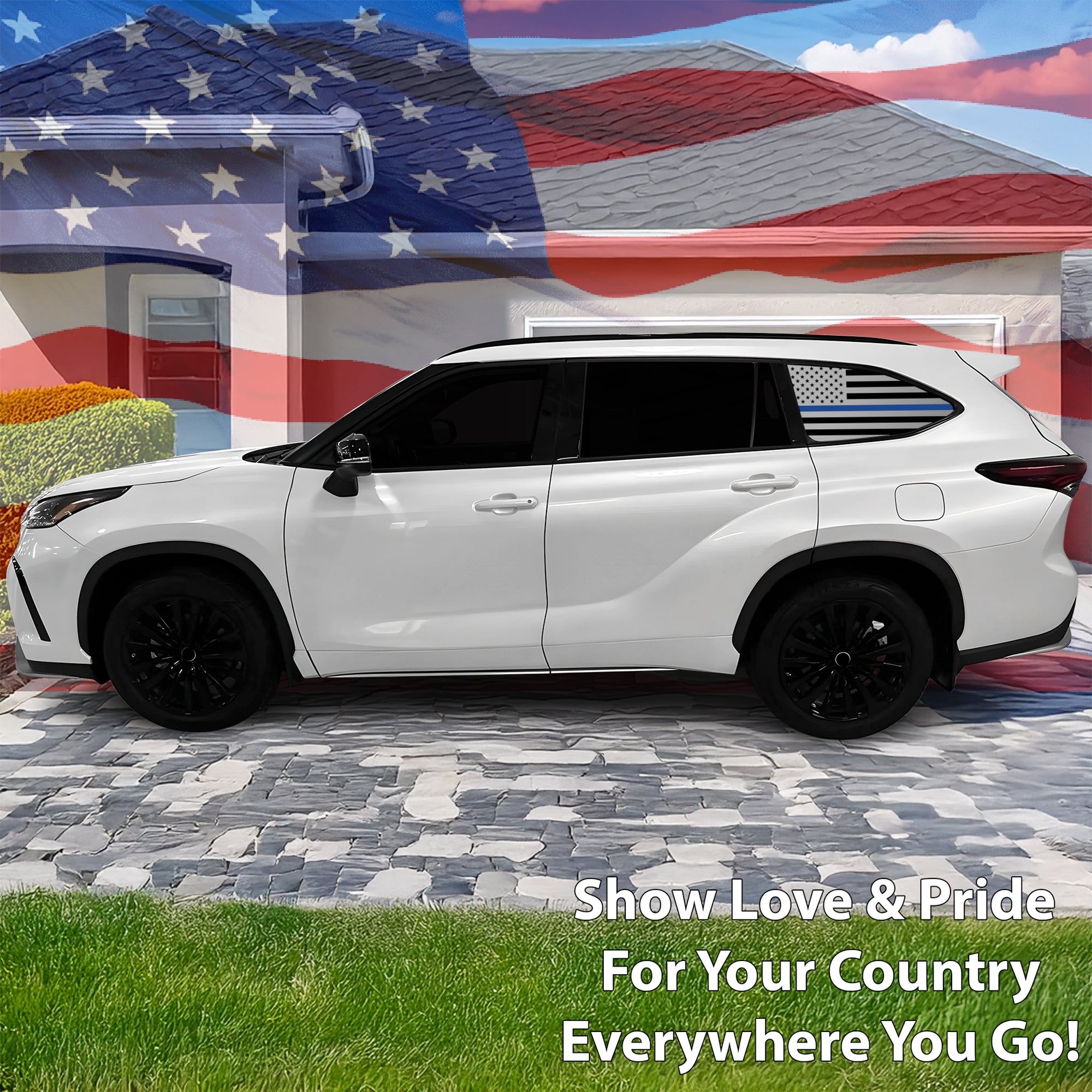 American Flag Quarter Window Vinyl Decal Stickers Fits Toyota Highlander 2020 - 2025 - Bogar Tech Designs