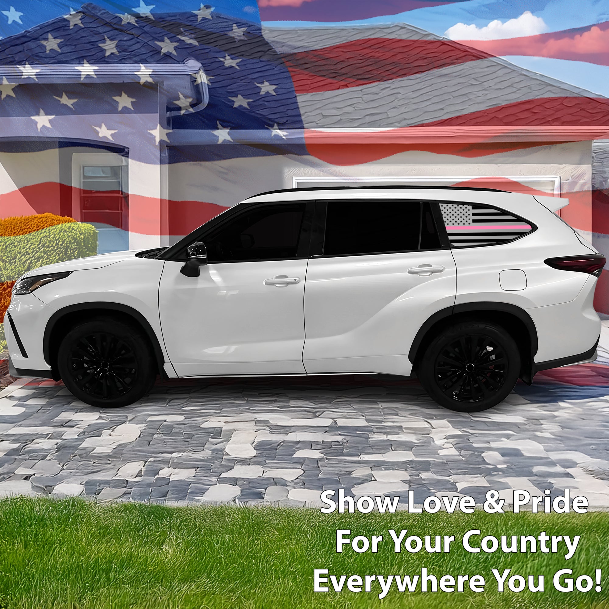 American Flag Quarter Window Vinyl Decal Stickers Fits Toyota Highlander 2020 - 2025 - Bogar Tech Designs