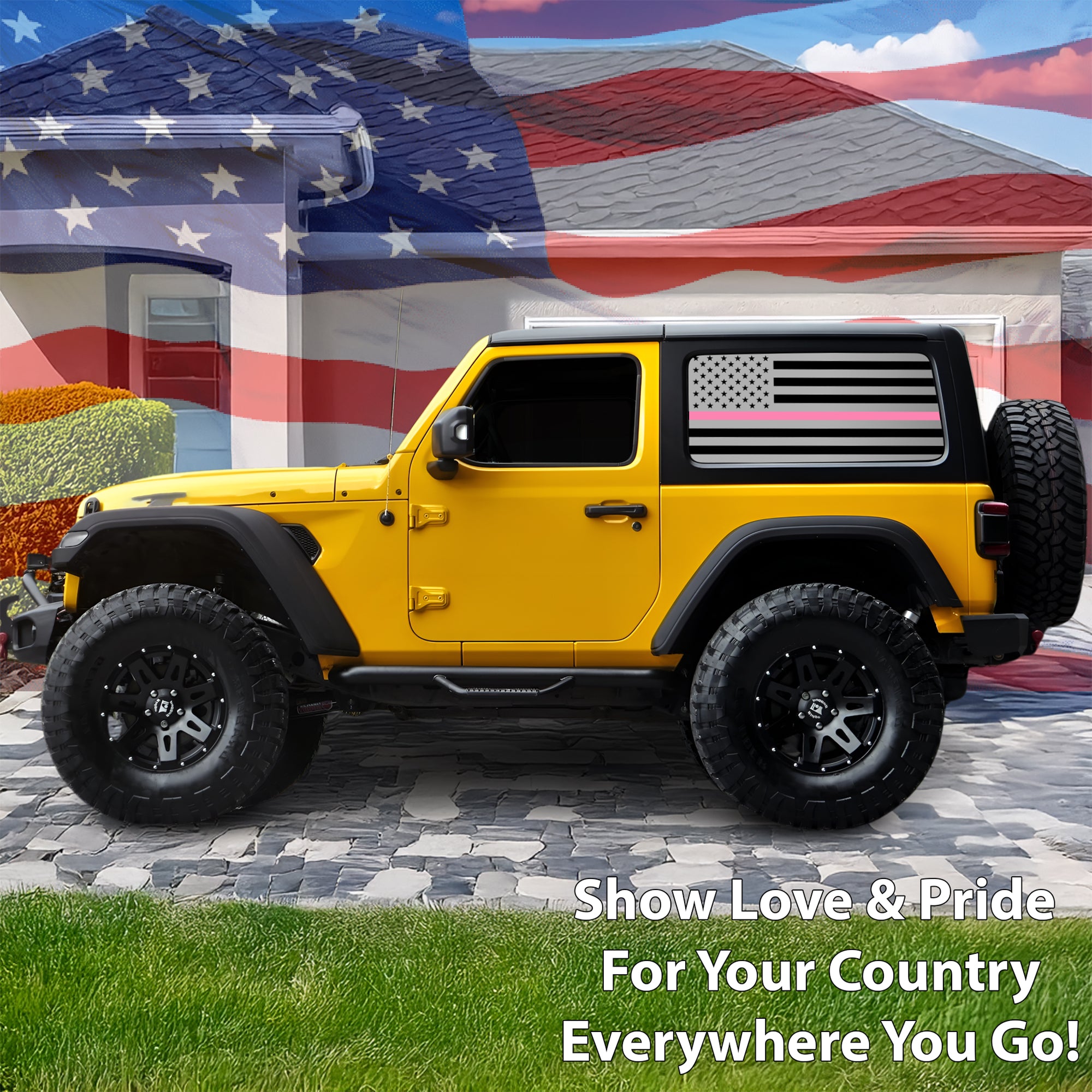 American Flag Window Vinyl Decal Stickers Fits Jeep Wrangler JL 2 Door 2018 - 2025Blue Red Pink Green Line - Bogar Tech Designs