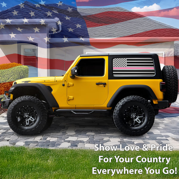 American Flag Window Vinyl Decal Stickers Fits Jeep Wrangler JL 2 Door 2018 - 2025Blue Red Pink Green Line - Bogar Tech Designs
