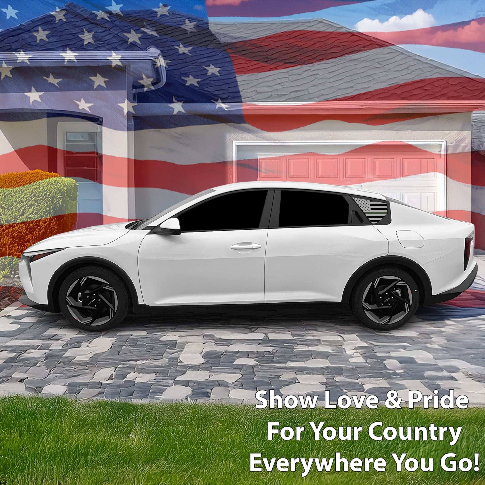 Fits KIA K4 2025+ Quarter Window American Flag Vinyl Decal Stickers - Bogar Tech Designs