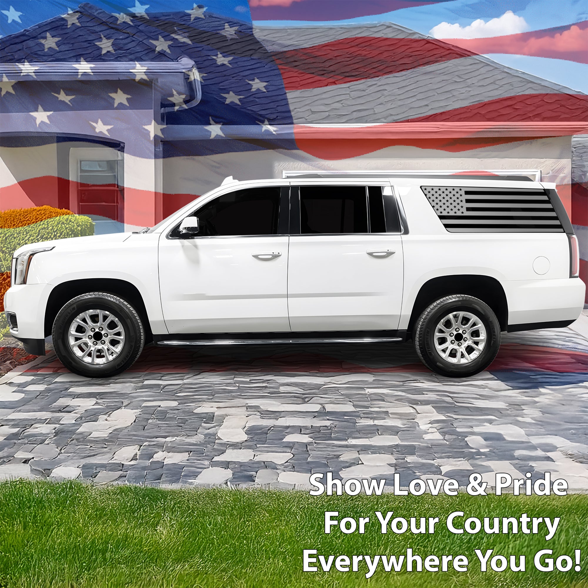 Quarter Window American Flag Vinyl Decal Stickers Fits GMC Yukon XL 2015 - 2020 - Bogar Tech Designs