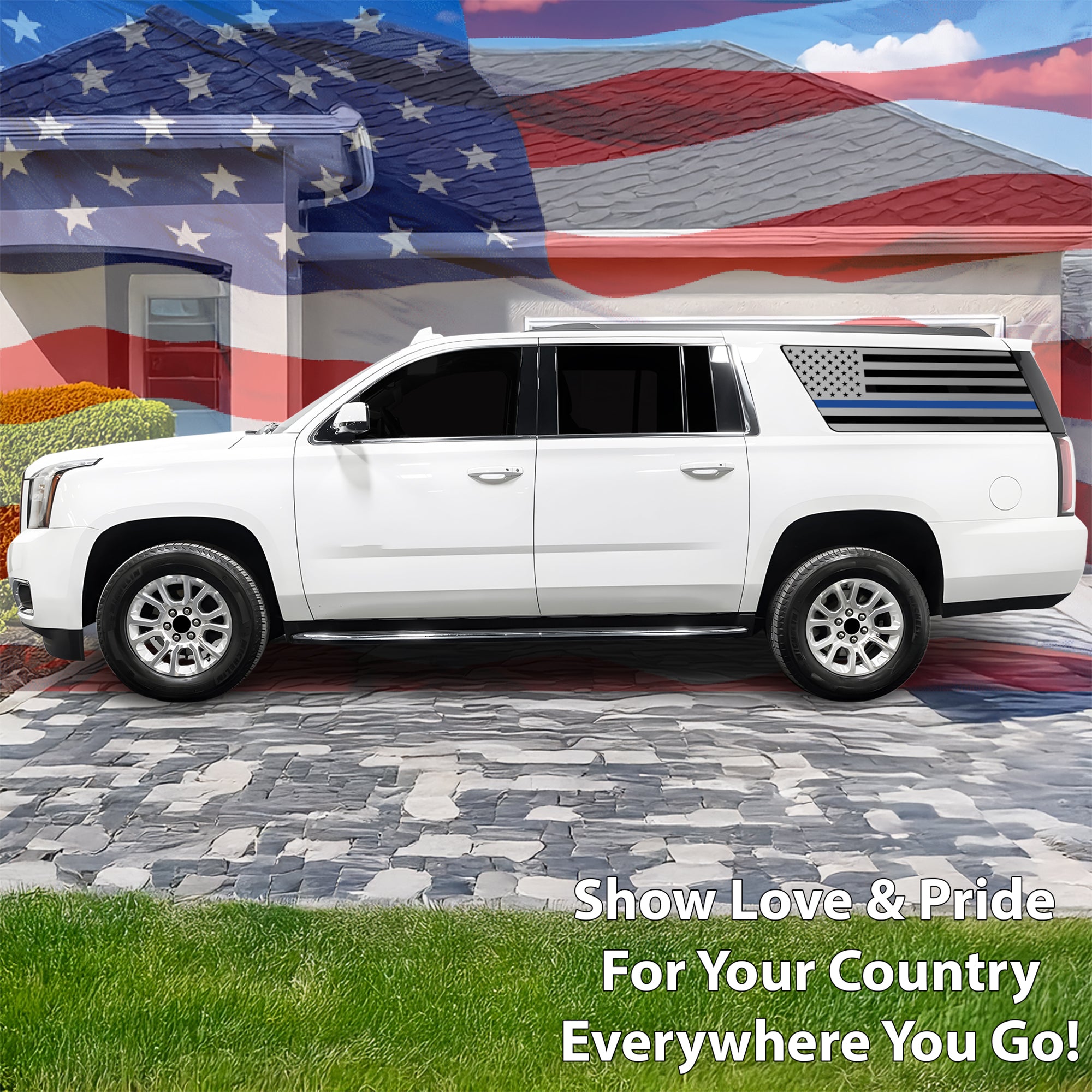 Quarter Window American Flag Vinyl Decal Stickers Fits GMC Yukon XL 2015 - 2020 - Bogar Tech Designs