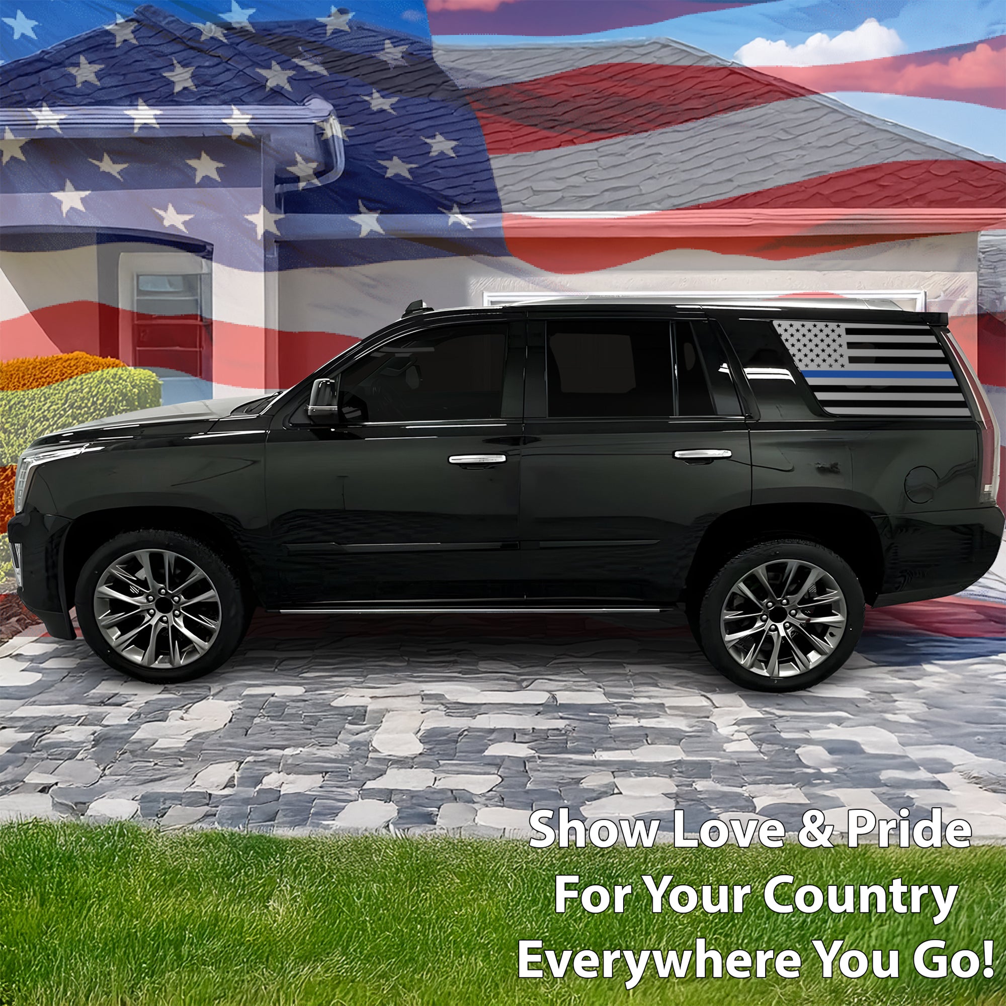 Quarter Window American Flag Vinyl Decal Stickers Fits Cadillac Escalade 2015 - 2020 - Bogar Tech Designs
