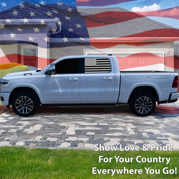 American Flag Side Window Vinyl Decal Stickers Fits Dodge Ram 2019 - 2025 - Bogar Tech Designs