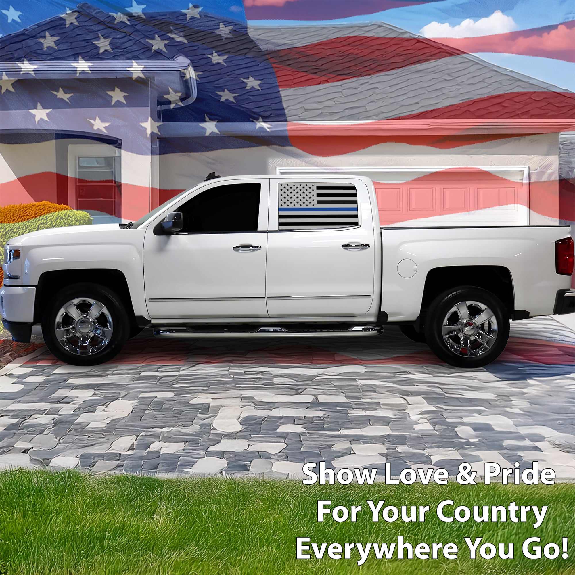 Window American Flag Vinyl Decal Stickers Fits Chevy Silverado & GMC Sierra 1500 2014 - 2018 - Bogar Tech Designs