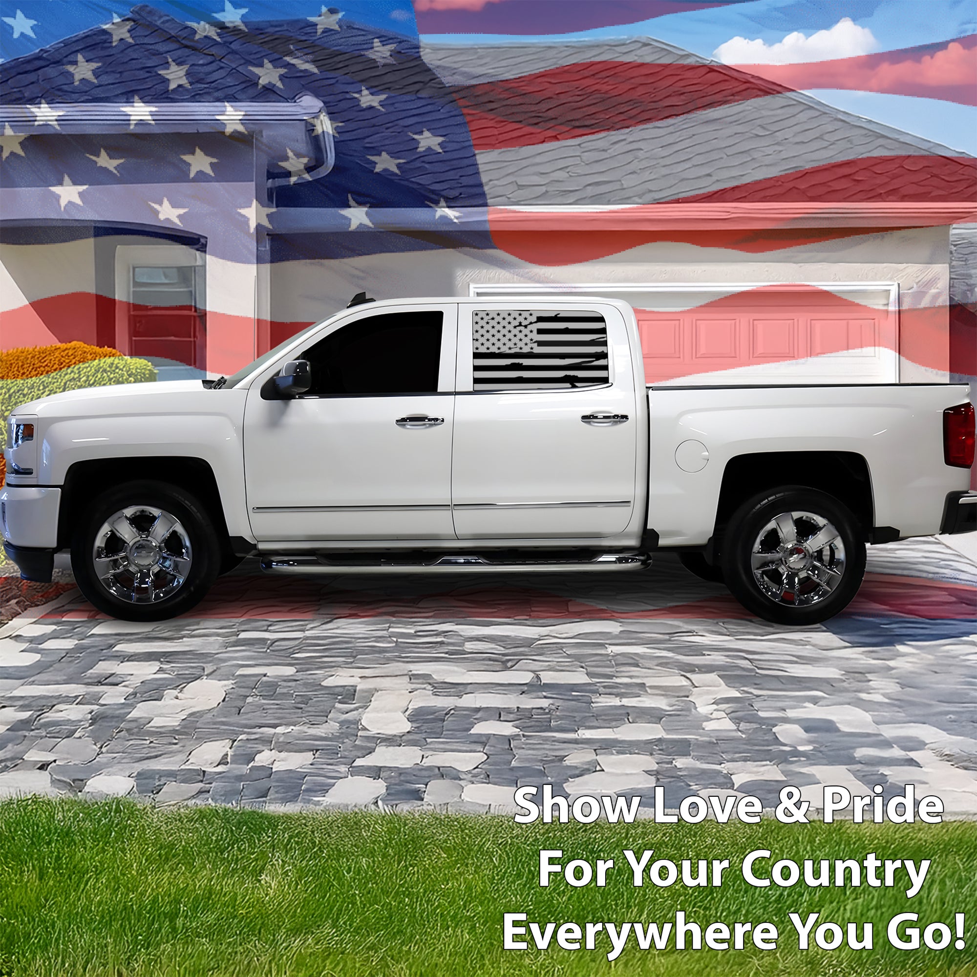 Window American Flag Vinyl Decal Stickers Fits Chevy Silverado & GMC Sierra 1500 2014 - 2018 - Bogar Tech Designs