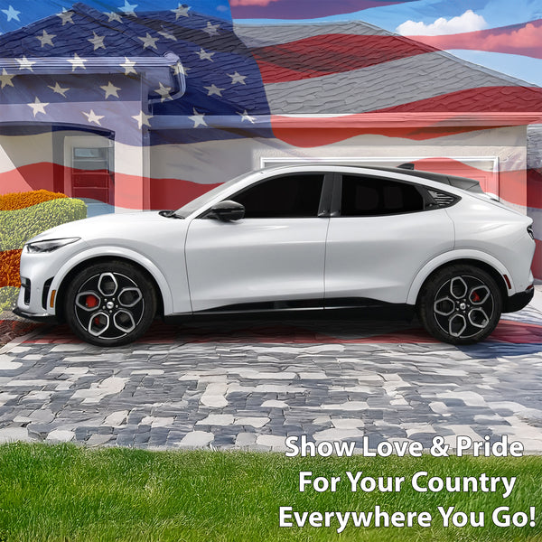 American Flag Window Vinyl Decal Stickers Fits Ford Mustang Mach - E 2021 - 2025Blue Pink Red Green Line - Bogar Tech Designs