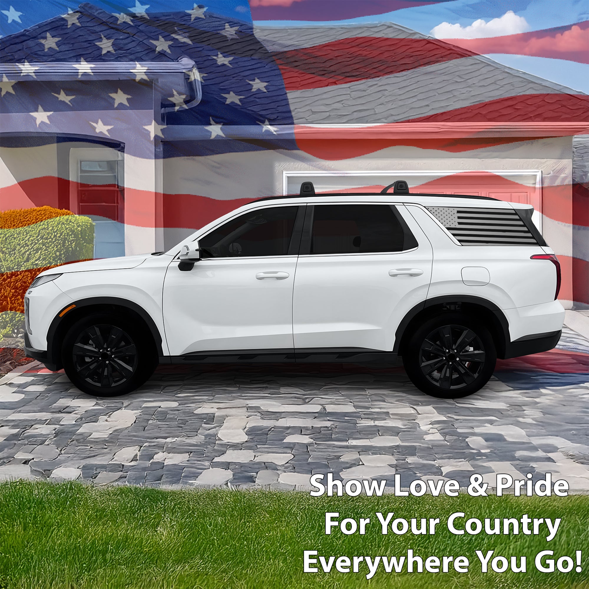 American Flag Quarter Window Vinyl Decal Stickers Fits Hyundai Palisade 2020 - 2025 - Bogar Tech Designs